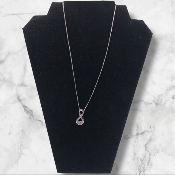 Infinity Pendant Necklace With Cubic Zirconia On Sterling Silver Chain For Women - Picture 1 of 11